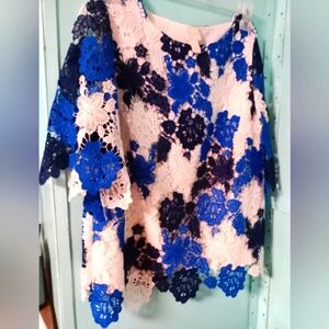 Floral Lace Top in Blue and Cream NWOT